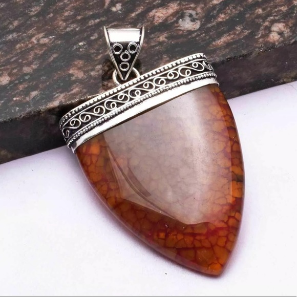Antique arrowhead Rich Orange Solar Agate Pendant Sterling Silver W/ chain - Picture 1 of 5